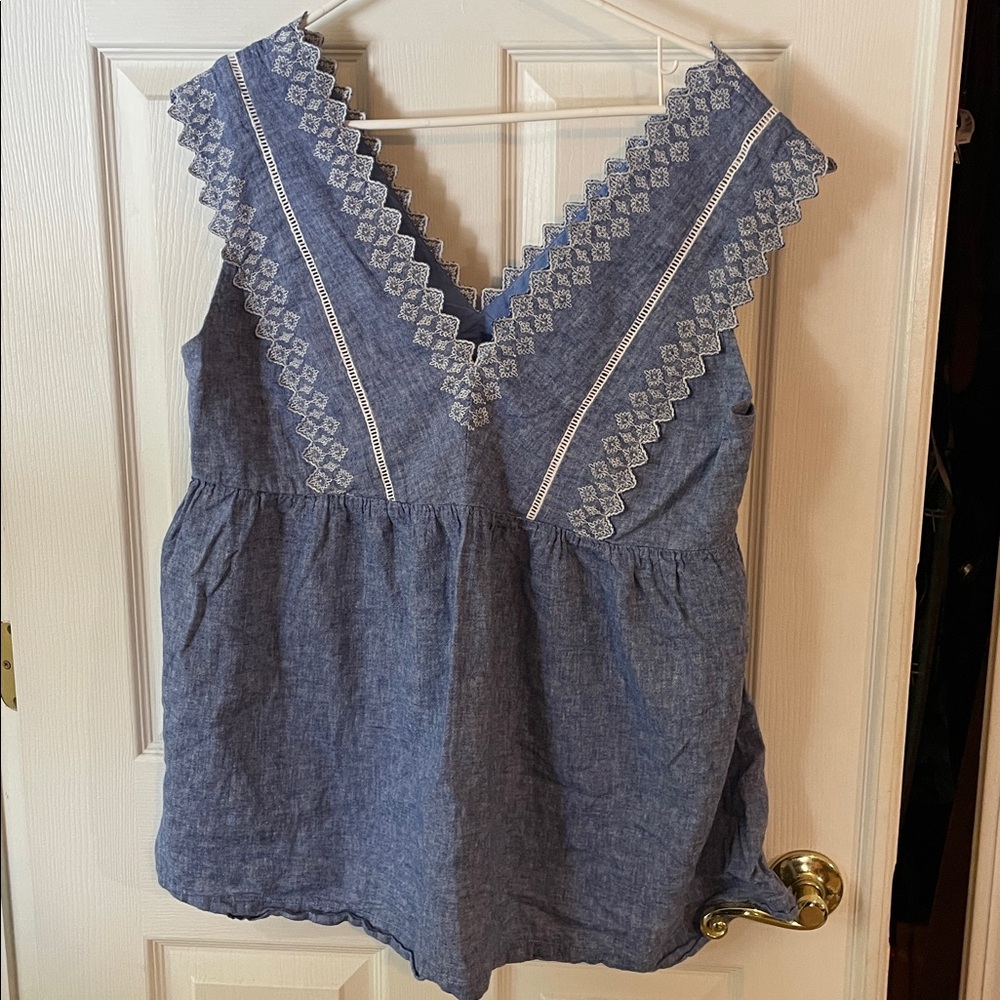 Blue Sleeveless Top with Lace Detail